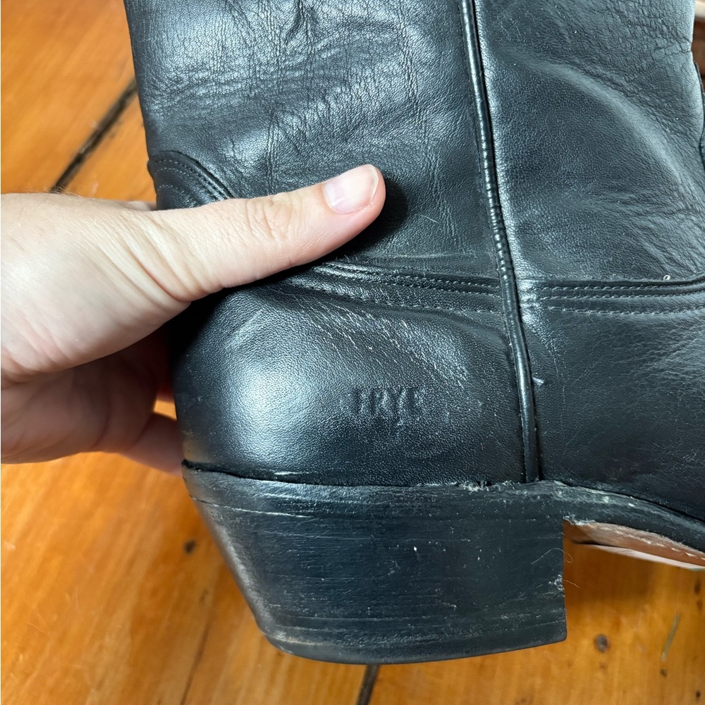 FRYE Vintage Black Pull-On Leather Cowboy Boots, Size 14 D - wide calves - Picture 3 of 12